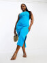 Фото #8 товара ASOS DESIGN Curve knitted racer midi dress in bright blue