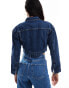 Threadbare cropped denim jacket in mid wash blue