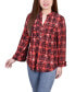 Petite Size Long Sleeve Jacquard Knit Y-neck Top berry plaid, PM - фото #3