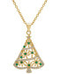 Фото #1 товара Macy's lab-Grown White Sapphire (5/8 ct. t.w.) & Green Spinel (1/10 ct. t.w.) Christmas Tree 18" Pendant Necklace in 14k Gold-Plated Sterling Silver