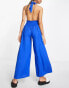 Esmee Exclusive beach jumpsuit with cross over halter detail in cobalt blue US 4 - фото #4