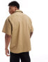 Фото #2 товара Selected Homme boxy oversized revere collar shirt with double pockets in beige