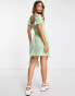 ASOS DESIGN plisse mini tea dress with short sleeve and waist detail in green daisy floral