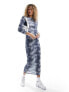 COLLUSION long sleeve slash neck acid wash maxi dress in blue