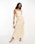 Фото #1 товара ASOS DESIGN bandeau contrast fabric slip maxi dress with corset detail in gold