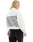 Stradivarius stripes quarter zip sweater in white