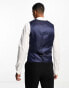 ASOS DESIGN wedding super skinny suit waistcoat in dark blue micro texture