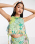 ASOS EDITION bright floral print and sequin crop top with fringe