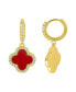 Фото #3 товара Gold Crystal Halo Colored Clover Dangle Huggie Earrings