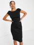 Closet London Petite puff shoulder pencil dress with bodice detail in black