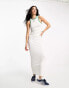 Only exclusive racer neck contrast binding maxi dress in white & green