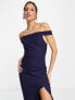 Фото #3 товара True Violet off shoulder midi dress wth split in navy