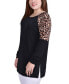 Фото #3 товара Plus Size Long Raglan Sleeve Tunic Top with Animal Print Insets