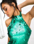 Фото #6 товара Starlet high neck embellished sequin midi dress in emerald