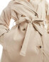 Pieces Tall tie waist trench coat in sand