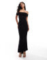 ASOS DESIGN bardot maxi dress with open back and train detail in black