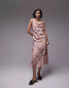 Topshop square neck tie shoulder cami slip midi dress in pink blurred check