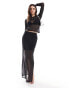 Vila mesh maxi skirt co-ord in black