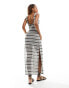 South Beach tie shoulder stripe knit dress in black and white