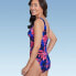 Women's UPF 50 Cinch-Front One Piece Swimsuit - Aqua Green Multi Floral Print L