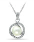 ფოტო #1 პროდუქტის Imitation Pearl with Cubic Zirconia Crystal Swirl Halo Pendant in Silver Plate 18"