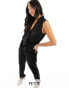 JDY Petite v neck belted jumpsuit in black