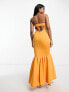 ASOS DESIGN premium bandeau peplum hem maxi dress in marigold orange