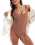 Фото #1 товара In The Style exclusive scoop neck swimsuit in mocha