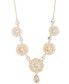 ფოტო #1 პროდუქტის Gold-Tone Crystal & Imitation Pearl Flower Statement Necklace, 16" + 3" extender