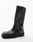 Topshop – Ruby – Biker-Stiefel aus hochwertigem Leder in Schwarz