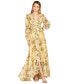 ფოტო #1 პროდუქტის Women's Long Sleeve V-Neck, Layered Skirt Print Dress