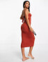 ASOS DESIGN Petite multiway bandeau ribbed beach midaxi dress in rust