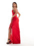 Фото #5 товара ASOS DESIGN strappy cowl neck lace up detail maxi dress in red