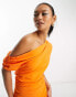 Фото #4 товара ASOS DESIGN bengaline asymetric drape midi dress in bright orange