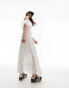 Topshop strappy broderie maxi dress with frill neck in ivory