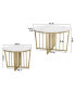 Modern Round Nesting Coffee Table Set 2-Piece White & Marbling Top Gold Base