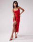 Фото #4 товара ASOS DESIGN satin cami midi dress with drape skirt in red