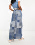 Something New X GORPECORE SQUAD patchwork maxi denim skirt in medium blue wash