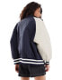 Lioness collegiate collar detail bomber jacket with contrast sleeves in navy