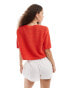 Mango crochet shorts sleeve knitted top in red