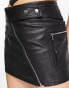 ASOS DESIGN washed faux leather biker skirt in black co-ord Черный, 44 - фото #3