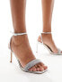 Steve Madden Entice mid heeled sandals in silver with irridescent diamante strap