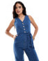 Threadbare denim jumpsuit in mid wash blue