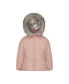 Little Girls Solid with Faux Fur Trim Jacket and Fleece Beanie Set