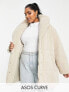 ASOS DESIGN Curve velour look belted puffer coat in mink