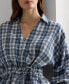 Women's Linen Blouson-Sleeve Peplum Blouse