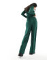 Pieces textured wide leg trousers co-ord in green