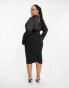 Фото #3 товара ASOS DESIGN Curve high neck satin midi dress with structured skirt in black