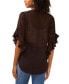 ფოტო #2 პროდუქტის Women's Printed Pintuck Flutter 3/4-Sleeve Henley Blouse