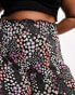 Yours shirred waist wide leg culottes in black floral